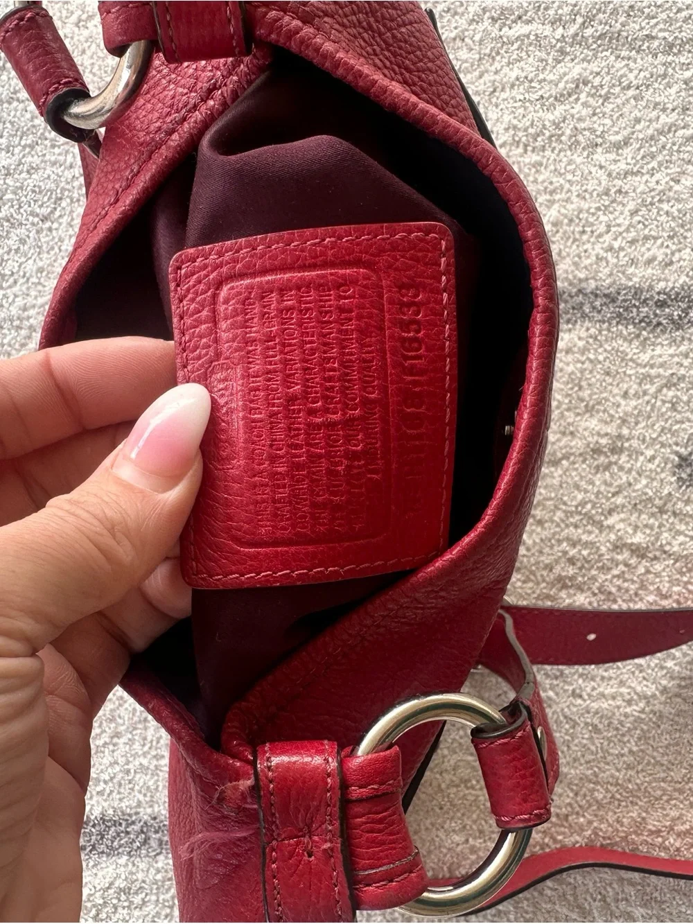 Coach Red Pebbled Leather Shoulder Bag with Turnlock Pocket